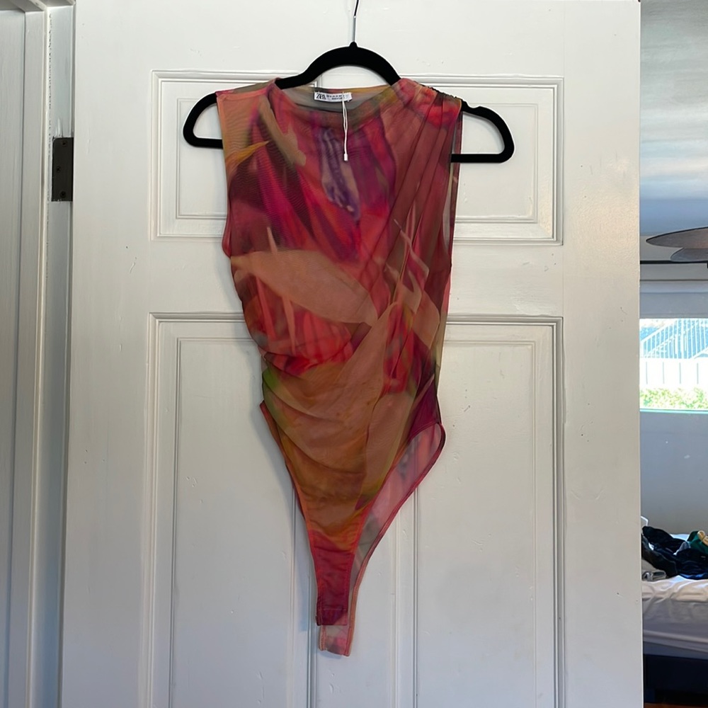 NEW Multicolor Zara Lined Mesh Sleeveless Bodysuit M